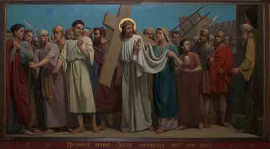Kruisweg 6. Veronica droogt Jezus aanschijn met een doek<br><br> 5006_Kruiswegstaatsies_4583.jpg