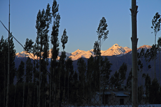 Thikse Vroeg opstaan vandaag zodat we een Puja konden bijwonen<br>De opkomende zon zet de bergtoppen in een rode gloed<br><br> 2680-Leh-Ladakh-4538.jpg