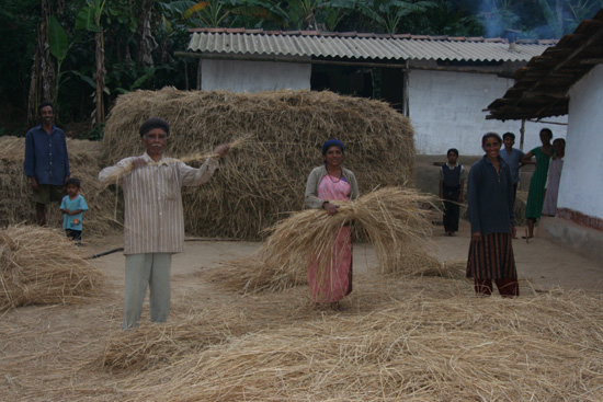 Madikeri Spontaan ontstane demonstratie stro-bundelen IMG_8380.jpg