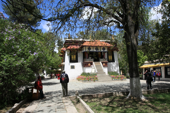 Een van de paleizen in de botanische tuinen van NorbulingKa, het zomerverblijf van de Dalai Lama's in Lhasa-1150